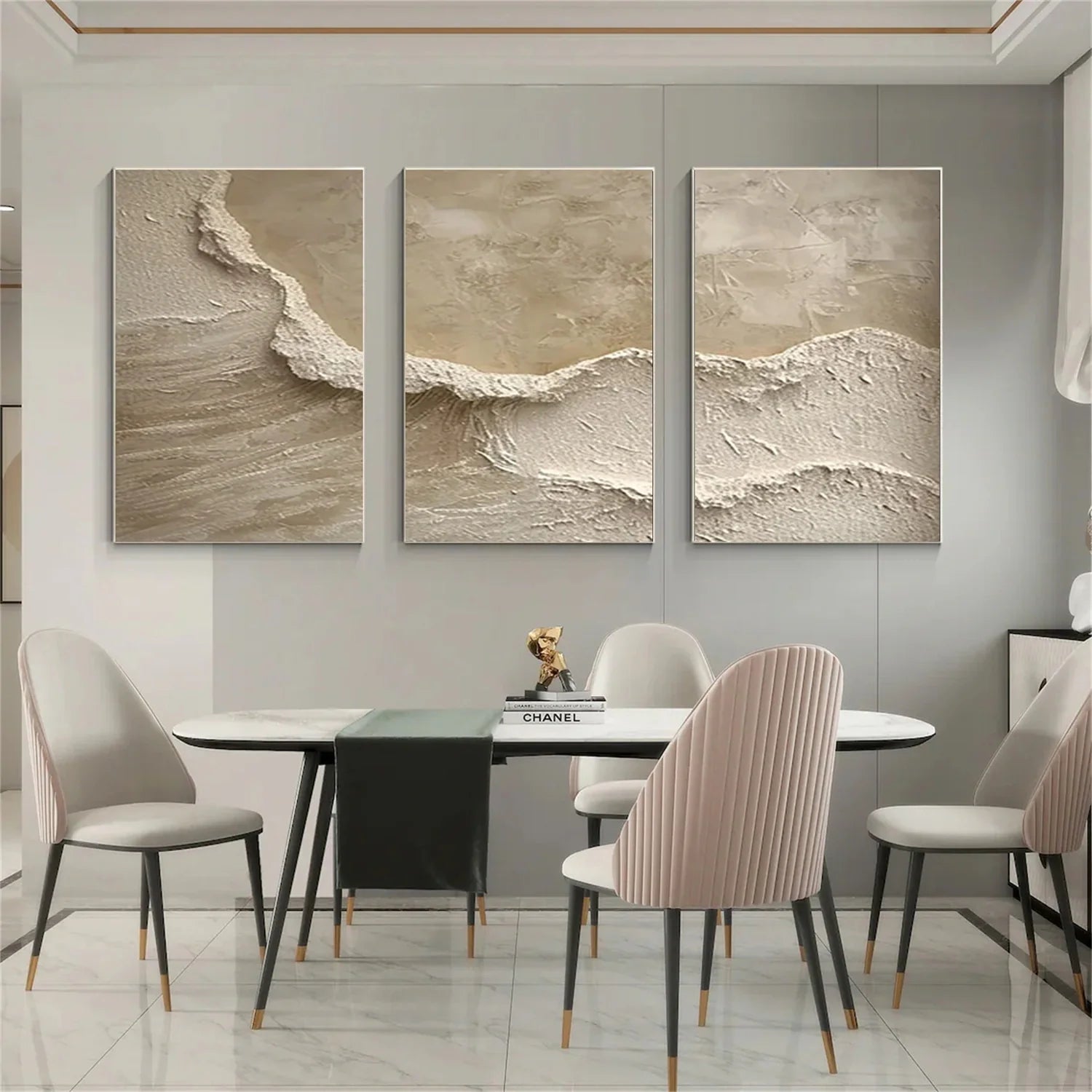 3D Heavy Texture Neutral Oatmeal Triptych CZ0099 - Viral Wall Art